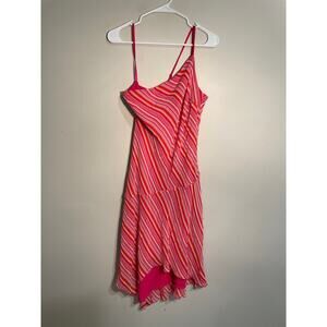 Vintage Express Silk Pink Striped Asymmetric One Shoulder Midi Dress